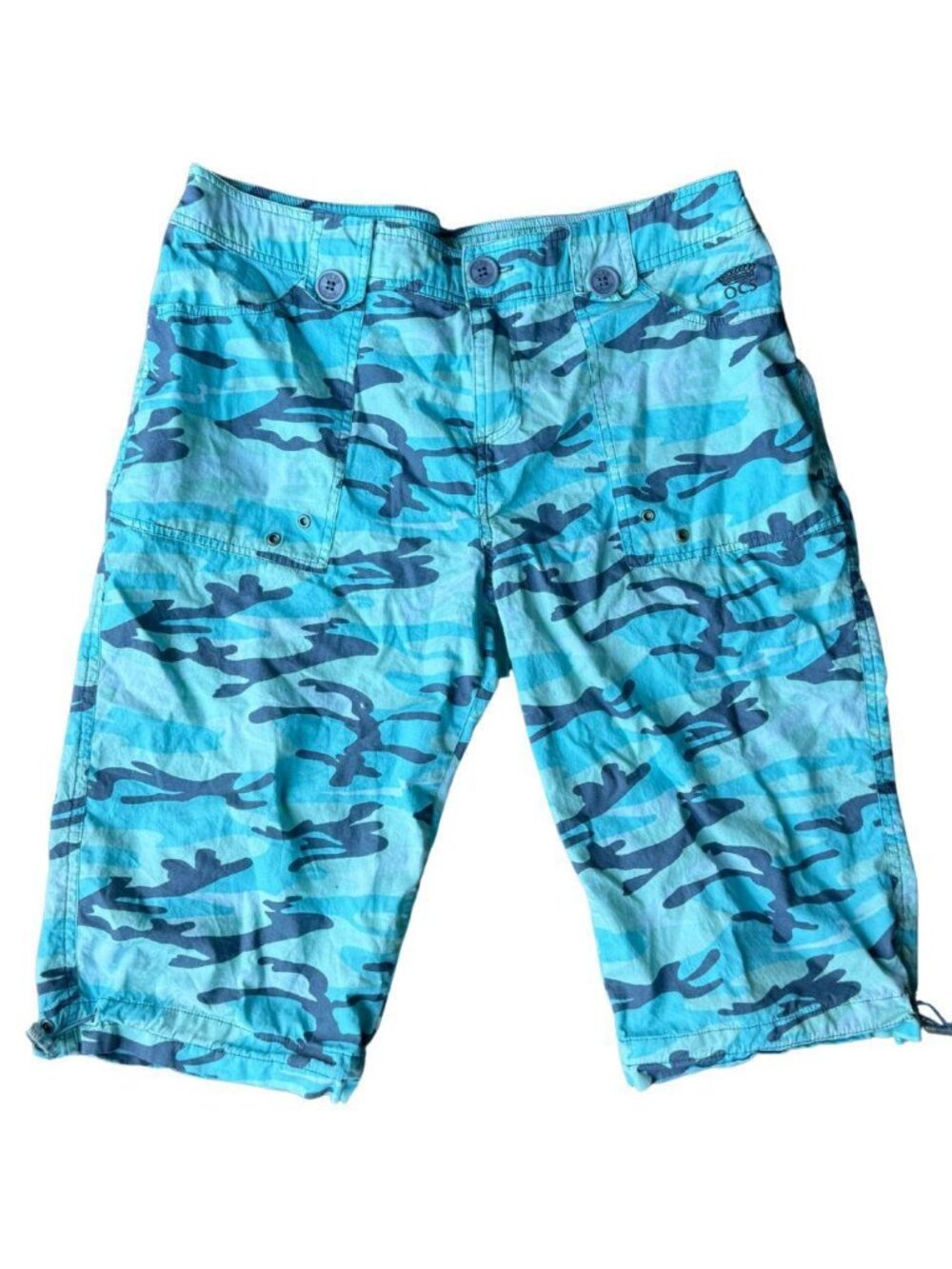 Oleg Cassini Blue Camouflage Capri Cargo Pants with Adjustable Drawstring Detail